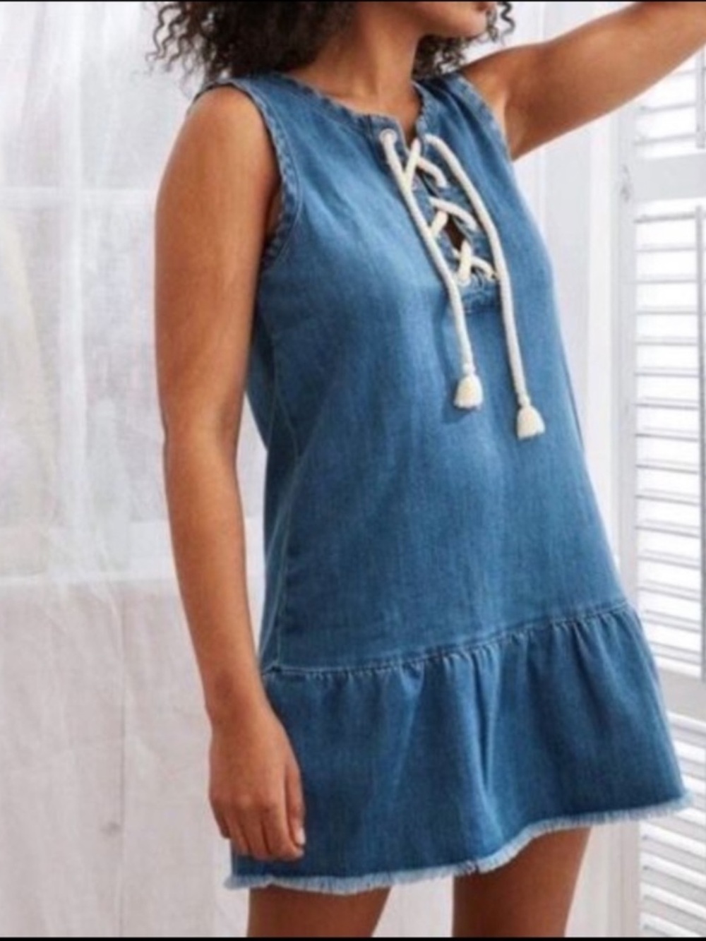 Aerie Drop Waist Raw Hem Denim Dress
